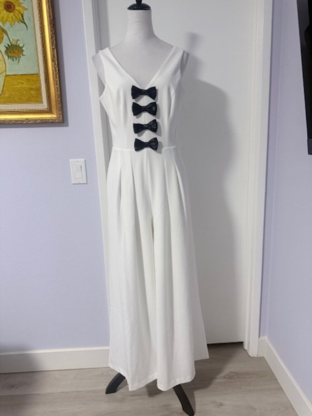 London Times Cayla Pleated V-Neck Wide Leg Jumpsuit
